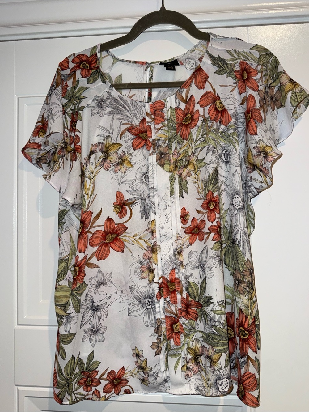 Worthington White Blouse with Orange Floral Print